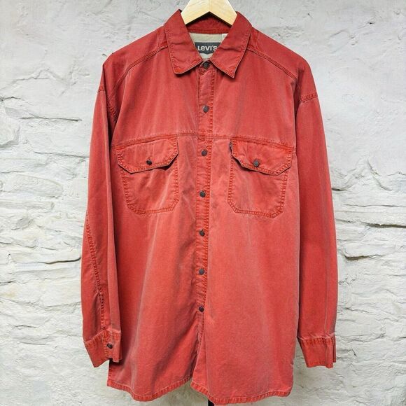 Vtg y2k Levis Shirt Washed Red Button Up Long Sleeve Faded Cotton Twill - Picture 1 of 6